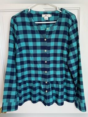 Vineyard Vines Buffalo Plaid Flannel Peplum Blouse Size 10
